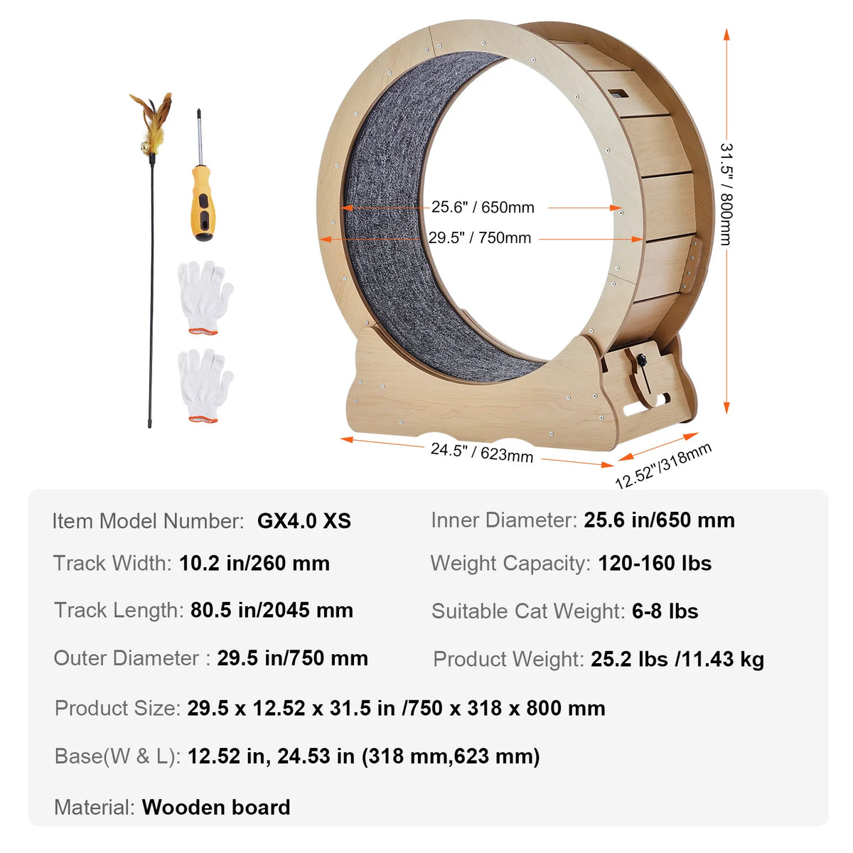 29.5 inch XS wooden cat exercise wheel dimensions and weight guide