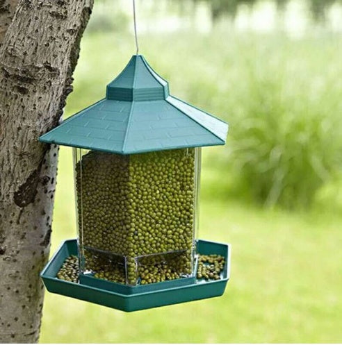 Single green hanging bird feeder