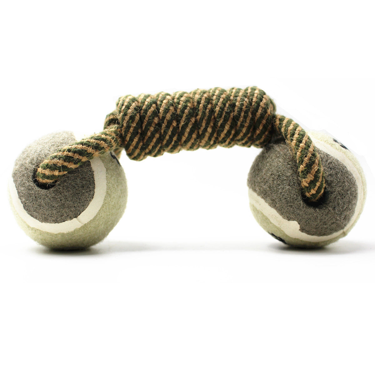 Braided Rope Dumbbell Dog Toy — Twin Tennis Balls