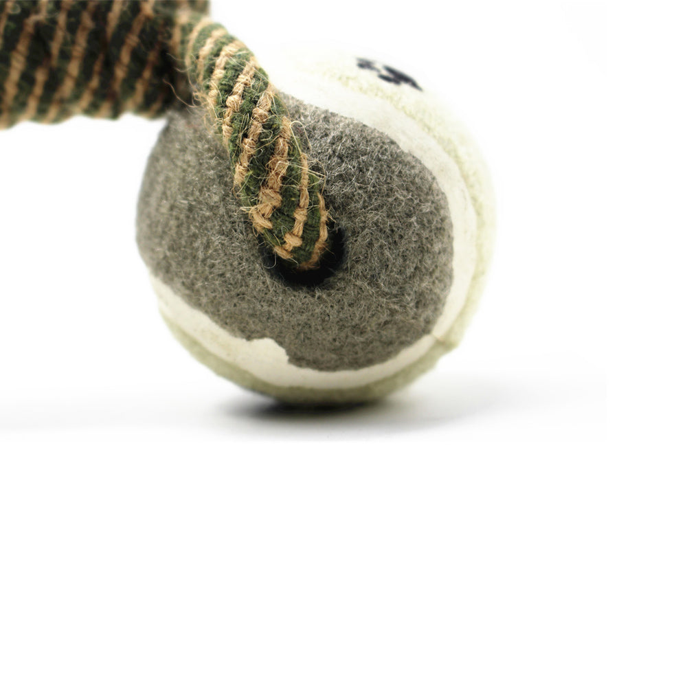 Braided Rope Dumbbell Dog Toy — Twin Tennis Balls