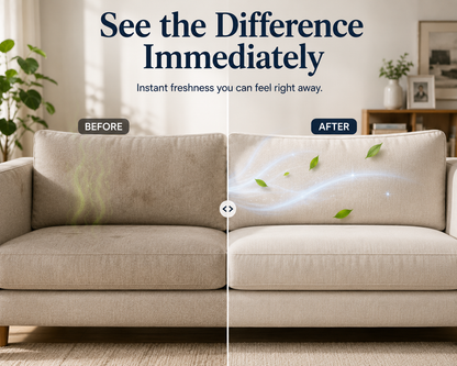 Sofa comparison showing fabric before and after Huellitas