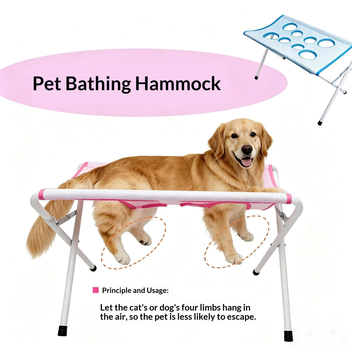 Foldable Pet Bathing Stand & Grooming Hammock for Cats and Dogs