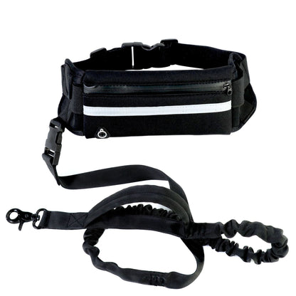 Person walking a dog hands-free with the waist belt