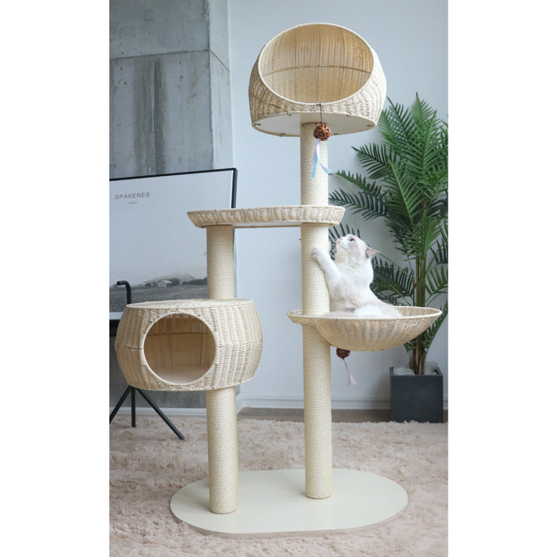 Multi-Level Rattan-Style Cat Tree & Climbing Tower | Huellitas™