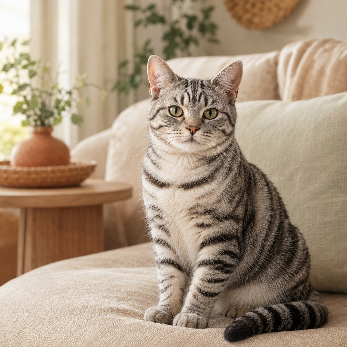 Silver tabby cat in a warm Huellitas home