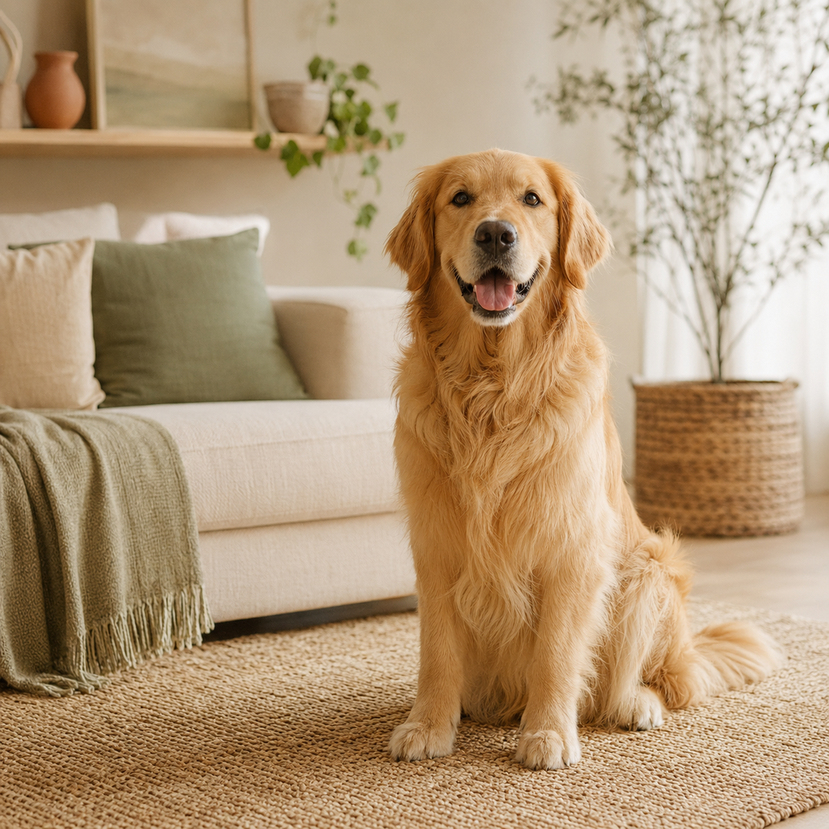 Golden retriever in a warm Huellitas home